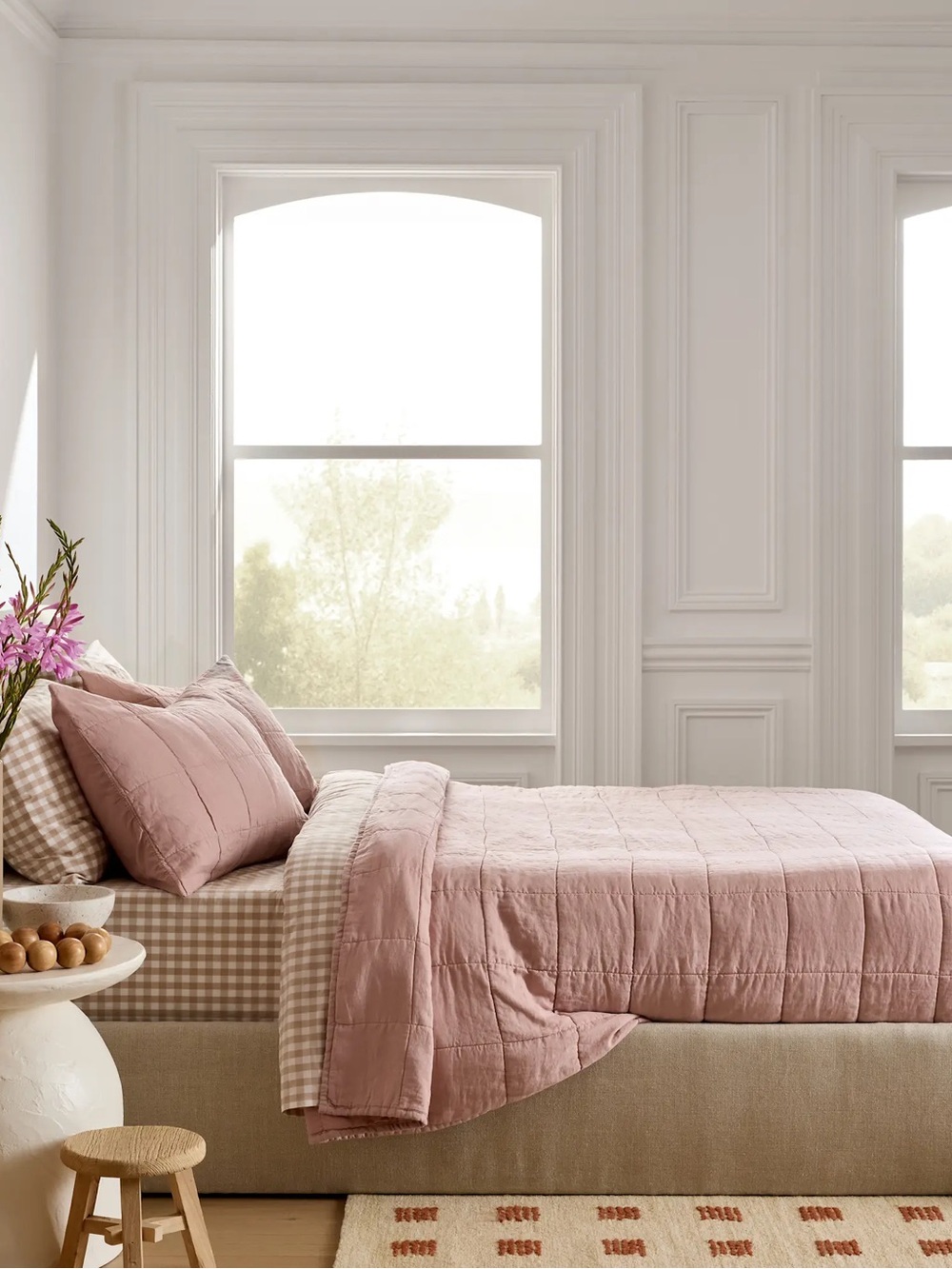 Quince Lightweight European Linen Box Quilt Full/Queen Dusty Mauve - Picture 8 of 9
